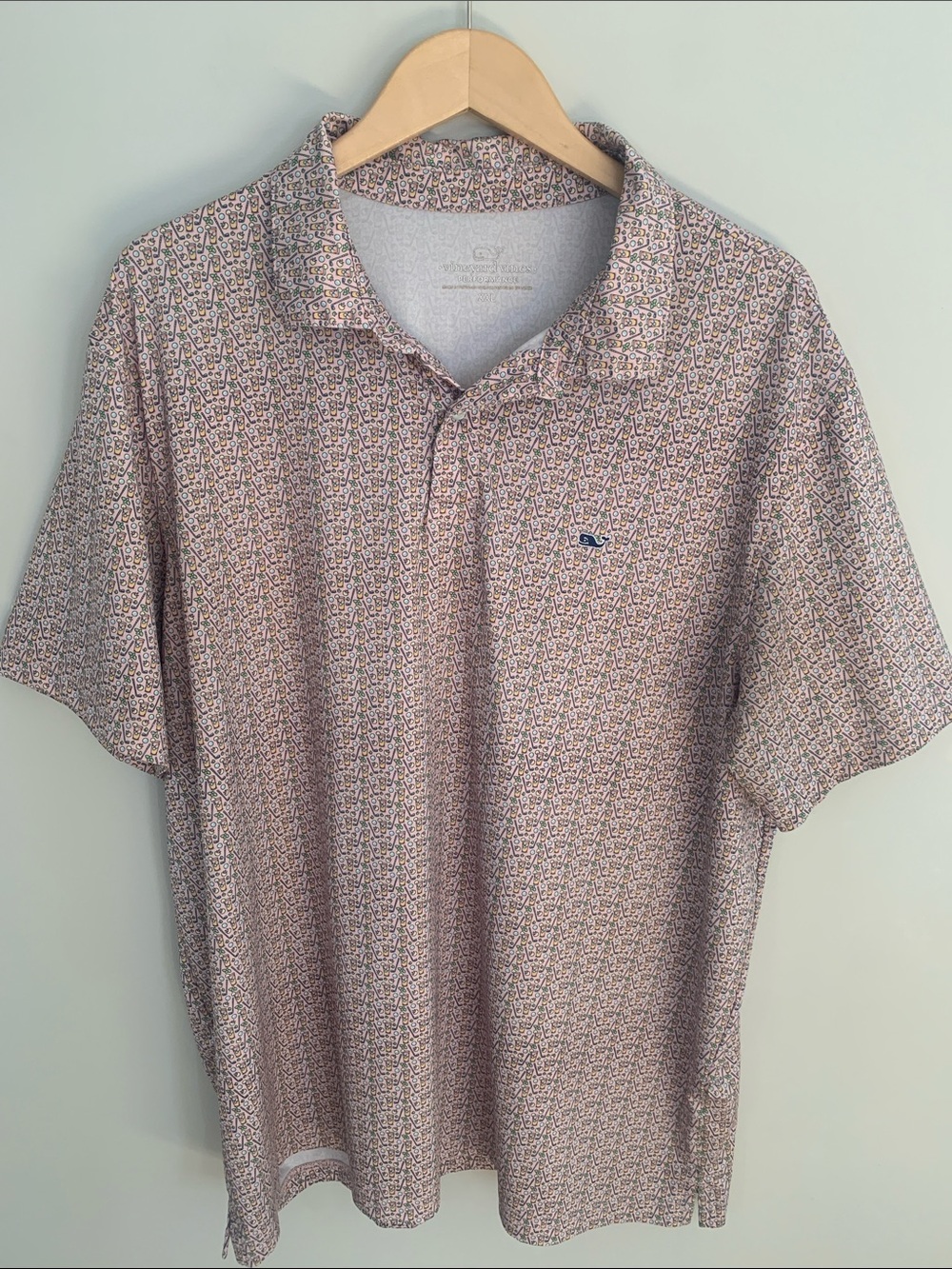 Vineyard Vines Performance Golf Polo Novelty Print Golf Clubs And Cocktails XXL